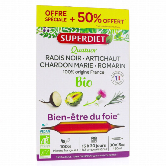 Superdiet Radis Noir Artichaut Bio Ampoule Buvable 15ml 30